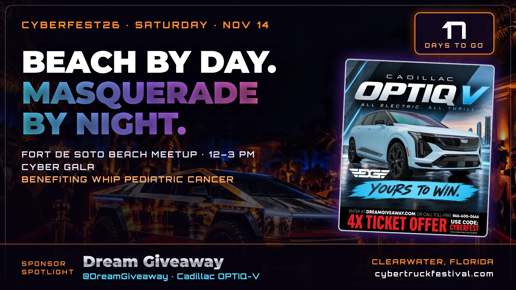 Beach by Day, Masquerade by Night: Saturday at CYBERFEST26, with Dream Giveaway’s Cadillac OPTIQ-V